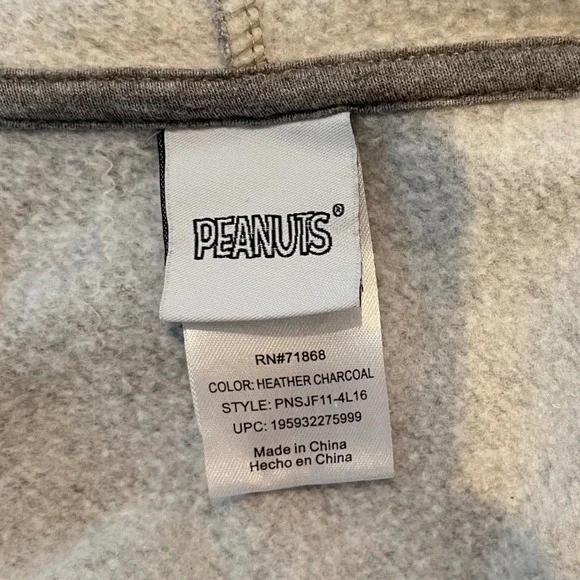 Peanuts Snoopy Woodstock Graphic Full Zip Hoodie Heather Charcoal XS - Picture 3 of 7